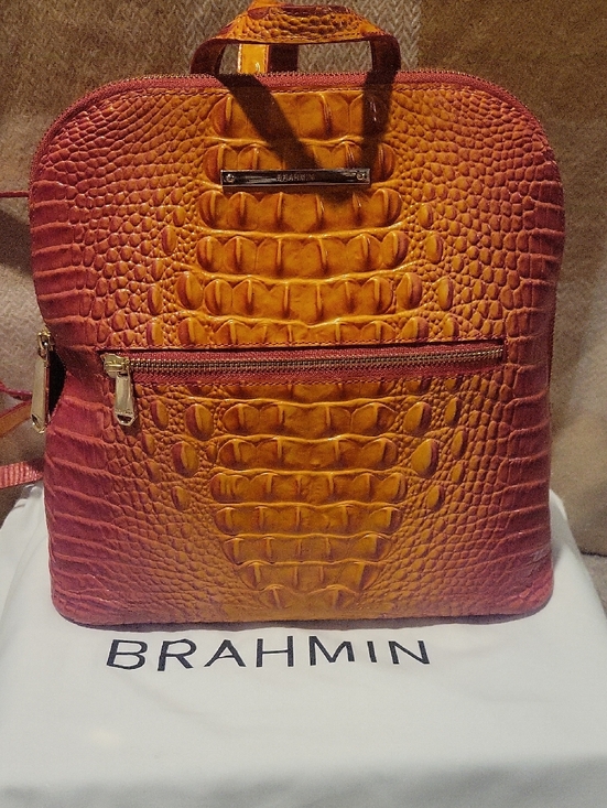 Brahmin Handbags - Brahmin Two-Tone Amber and Brick Croc-Embossed Leather Backpack
